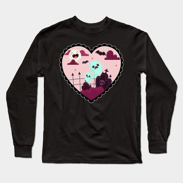 Cemetery Ghost Long Sleeve T-Shirt by Rockadeadly